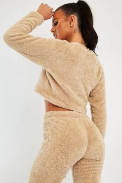 Rebellious Fashion Stone Round Neck Teddy Sweatshirt - Delsie