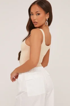 Rebellious Fashion Stone Scoop Neck Basic Bodysuit - Conie