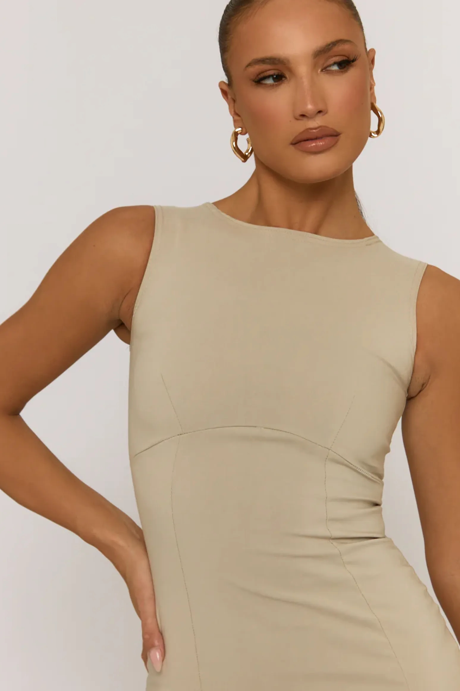 Rebellious Fashion Stone Seam Detail Bodycon Mini Dress - Mindy