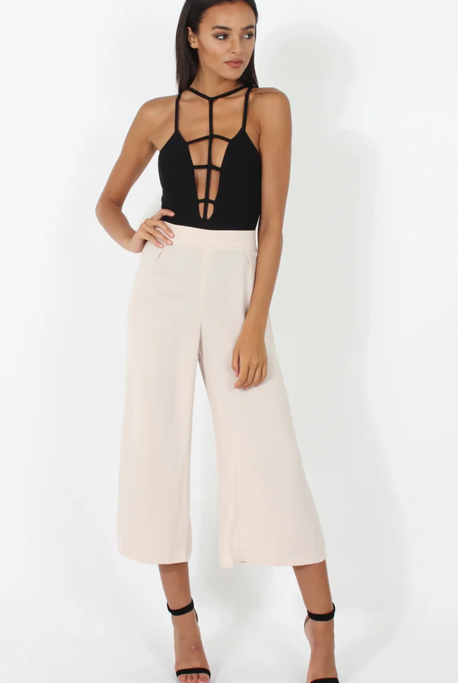 Rebellious Fashion Stone Side Slit Culottes - Odette