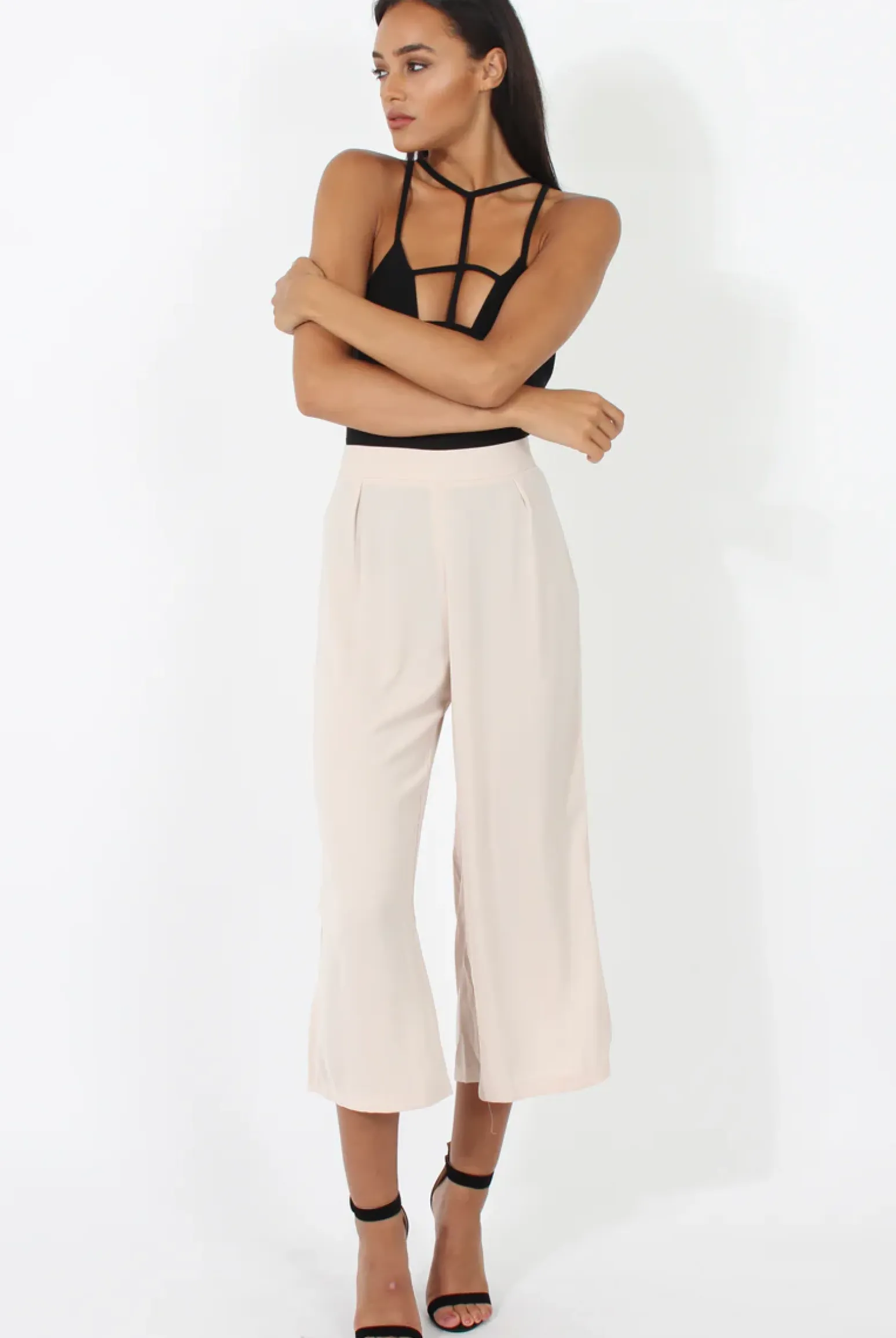 Rebellious Fashion Stone Side Slit Culottes - Odette