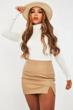 Rebellious Fashion Stone Side Split Faux Leather Mini Skirt - Jossy