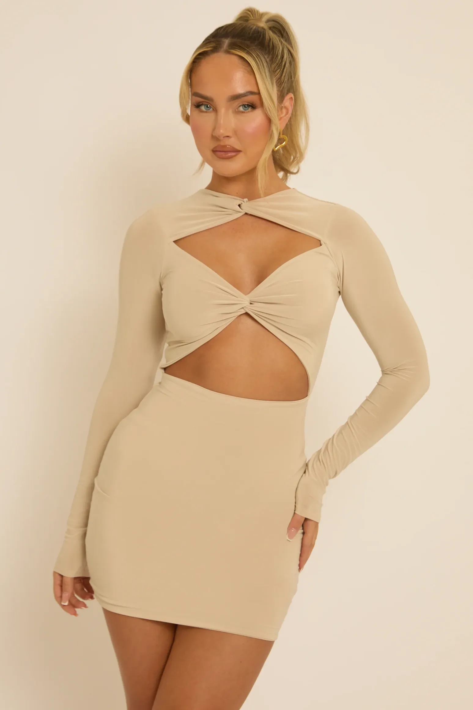 Rebellious Fashion Stone Slinky Twist Cut Out Mini Dress - Miranda