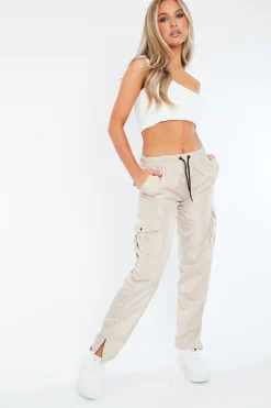 Rebellious Fashion Stone Slit Hem Shell Cargo Joggers - Kasey