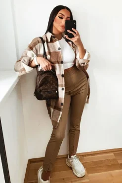 Rebellious Fashion Stone Split Front Faux Leather Skinny Trouser - Meya