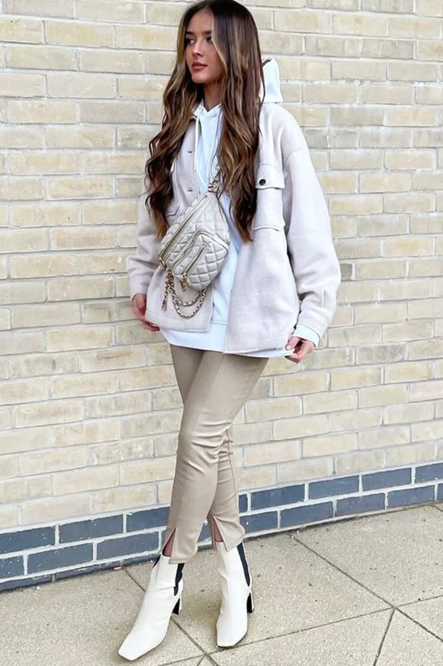 Rebellious Fashion Stone Split Front Faux Leather Skinny Trouser - Meya