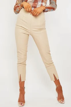 Rebellious Fashion Stone Split Front Faux Leather Skinny Trouser - Meya