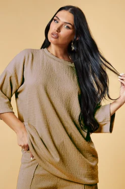 Rebellious Fashion Stone Textured Knit Trousers & Oversized Top Co-ord Set - Cecelia