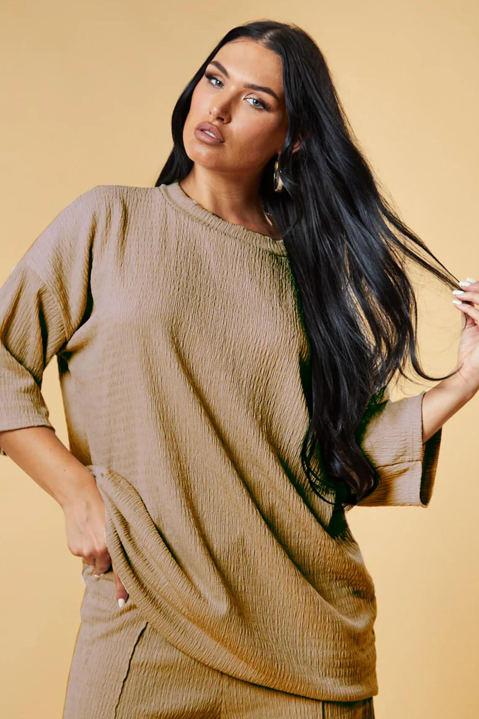 Rebellious Fashion Stone Textured Knit Trousers & Oversized Top Co-ord Set - Cecelia