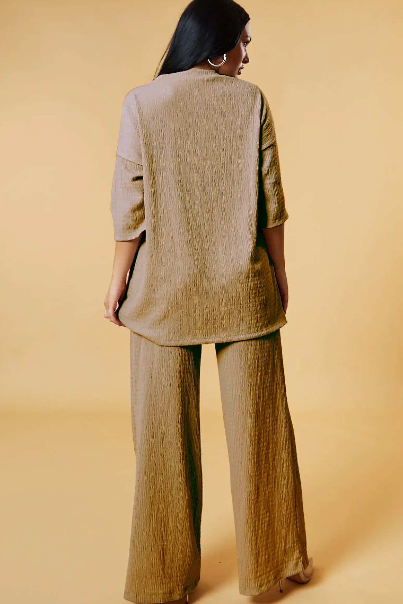 Rebellious Fashion Stone Textured Knit Trousers & Oversized Top Co-ord Set - Cecelia