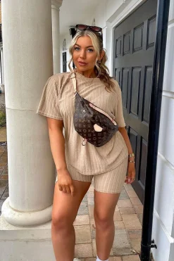 Rebellious Fashion Stone Towelling T-Shirt & Shorts Set - Iman