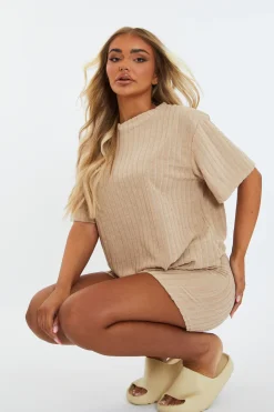 Rebellious Fashion Stone Towelling T-Shirt & Shorts Set - Iman