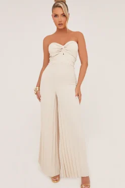 Rebellious Fashion Stone Twist Front Bandeau Pleated Jumpsuit - Isabella