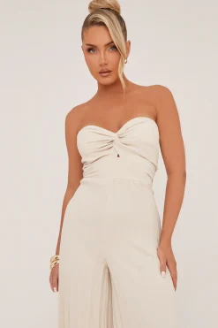 Rebellious Fashion Stone Twist Front Bandeau Pleated Jumpsuit - Isabella