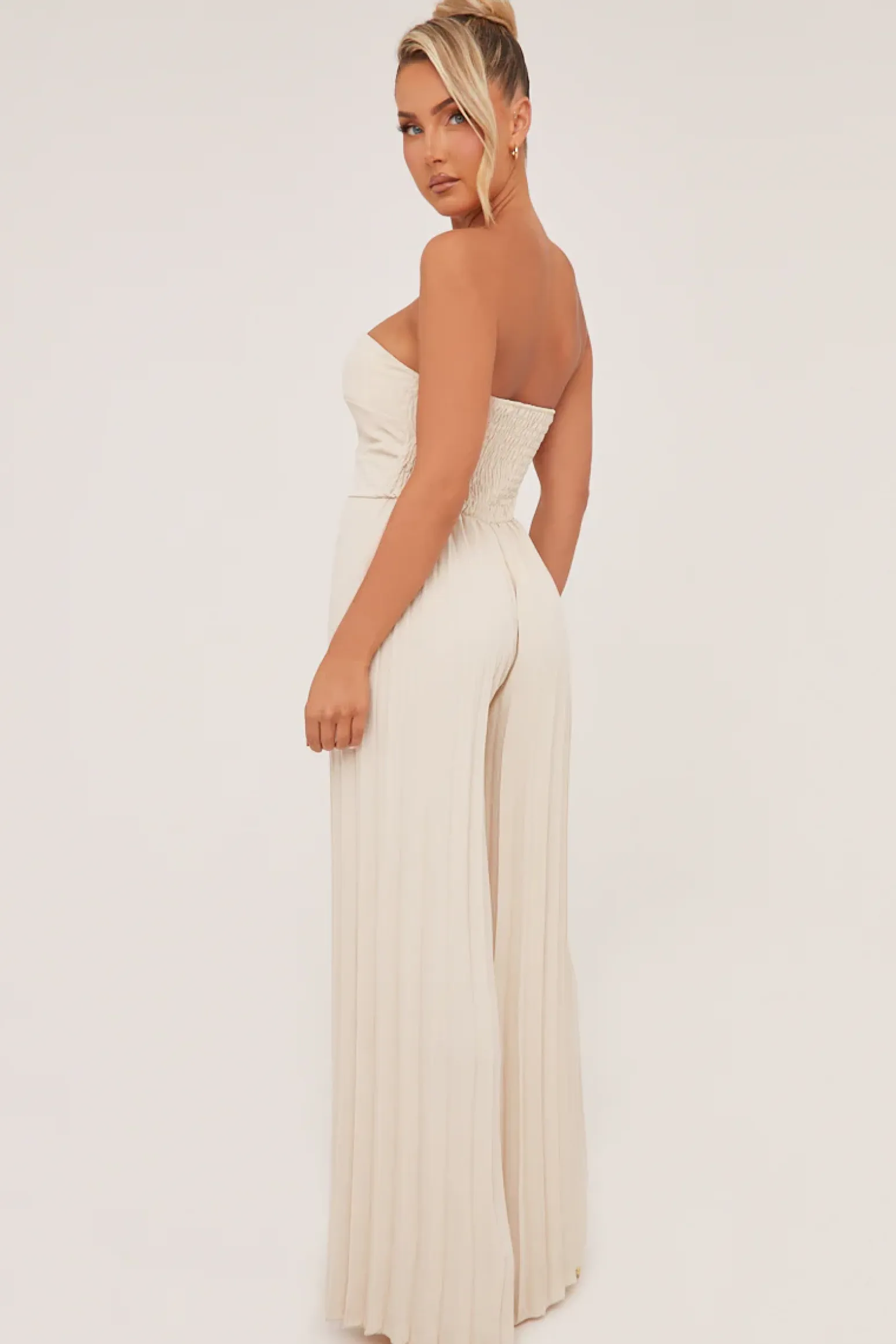 Rebellious Fashion Stone Twist Front Bandeau Pleated Jumpsuit - Isabella