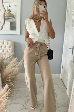 Rebellious Fashion Stone Waist Cut Out Wide Leg Trousers - Adela
