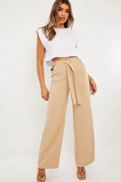 Rebellious Fashion Stone Waist Cut Out Wide Leg Trousers - Adela