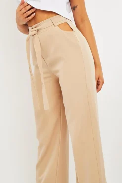 Rebellious Fashion Stone Waist Cut Out Wide Leg Trousers - Adela