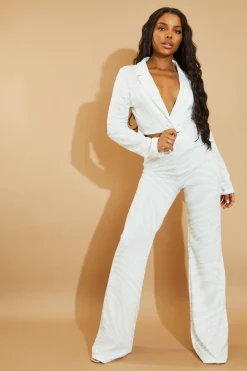 Rebellious Fashion Stone Wave Print Wide Leg Trousers - Sierra