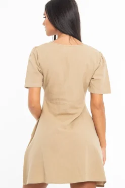 Rebellious Fashion Stone Woven Plunge Button Front Mini Dress - Alyx