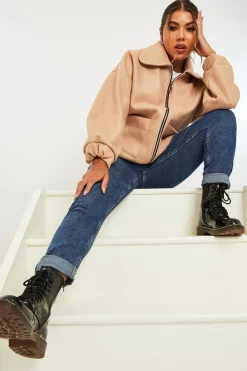 Rebellious Fashion Stone Zip Front Side Pocket Shacket - Lima