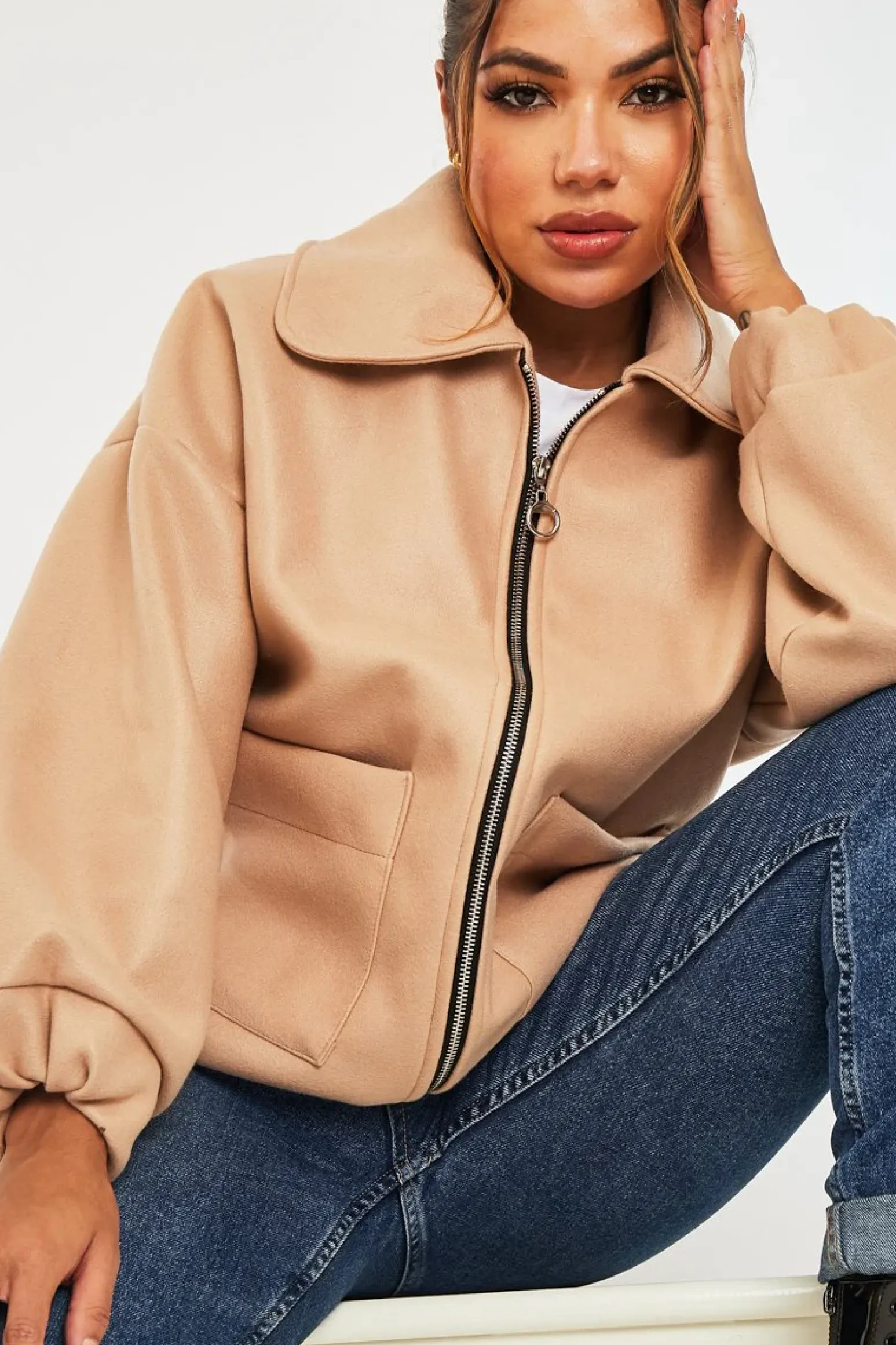 Rebellious Fashion Stone Zip Front Side Pocket Shacket - Lima
