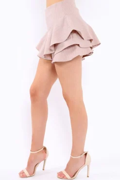 Rebellious Fashion Striped Rose Frill High Waisted Shorts - Claudelle