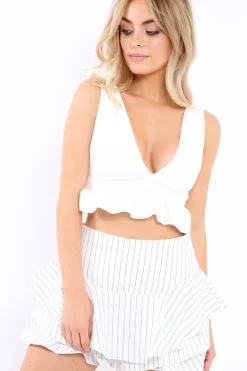 Rebellious Fashion Striped White Frill High Waisted Shorts - Claudelle