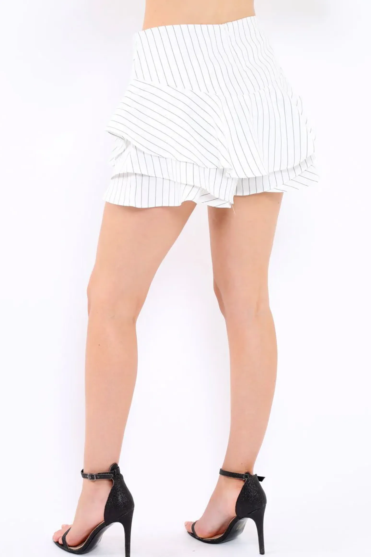 Rebellious Fashion Striped White Frill High Waisted Shorts - Claudelle
