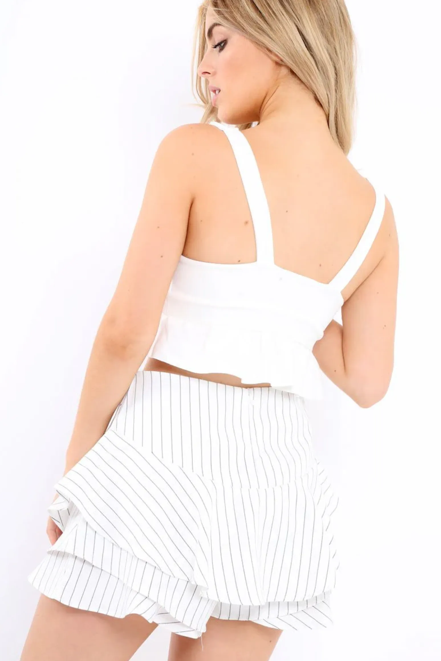 Rebellious Fashion Striped White Frill High Waisted Shorts - Claudelle