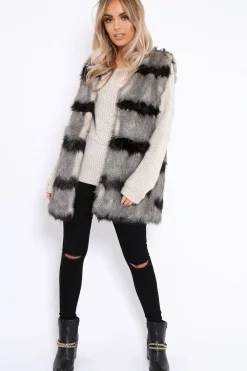 Rebellious Fashion Stripe Faux Fur Gilet - Neena