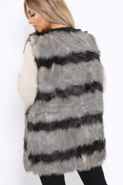 Rebellious Fashion Stripe Faux Fur Gilet - Neena