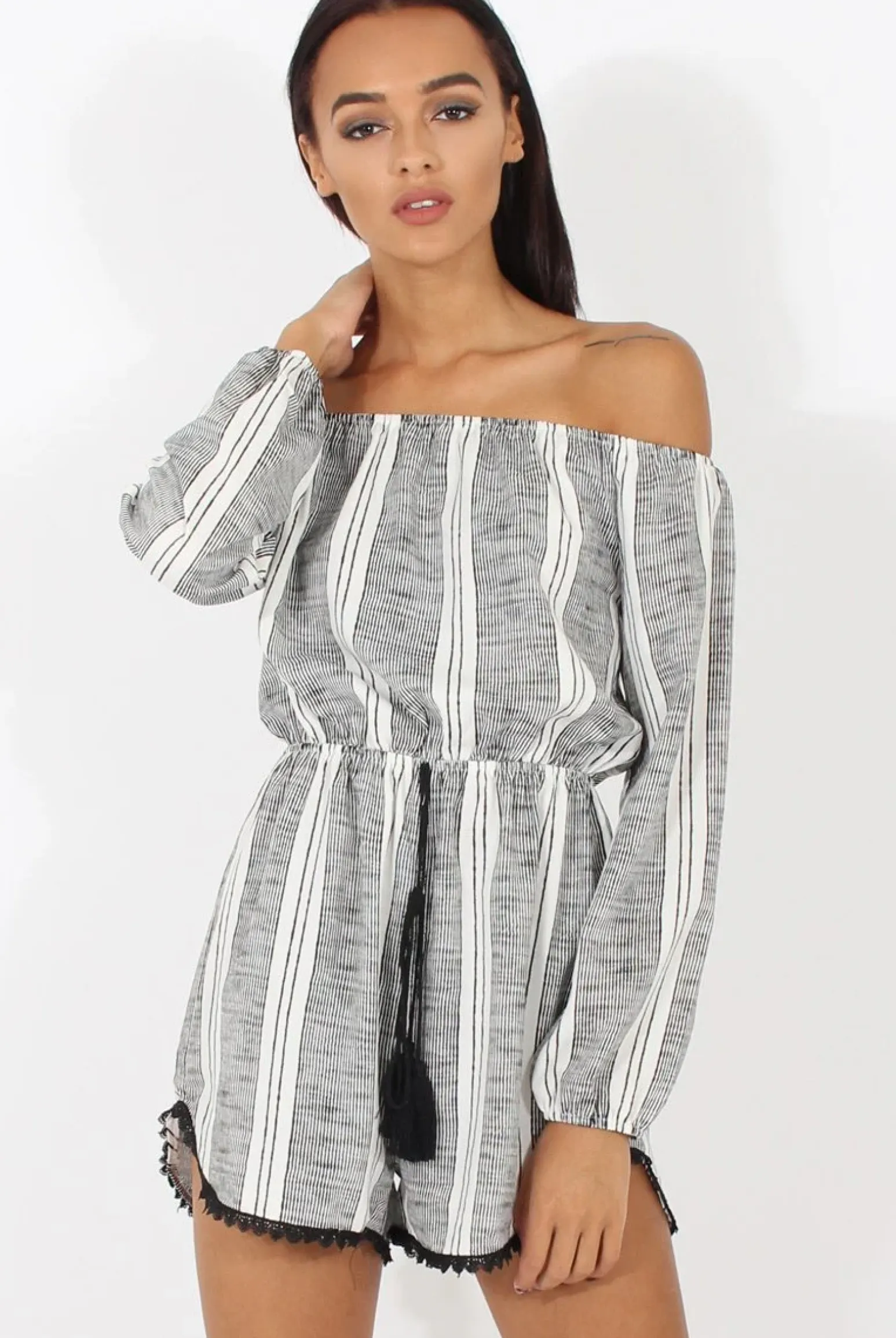 Rebellious Fashion Stripe Off The Shoulder Playsuit - Abigail