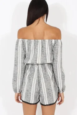 Rebellious Fashion Stripe Off The Shoulder Playsuit - Abigail