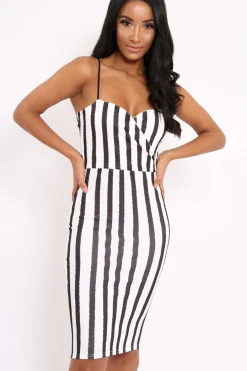 Rebellious Fashion Stripe Wrap Front Bodycon Dress - Tiniqua