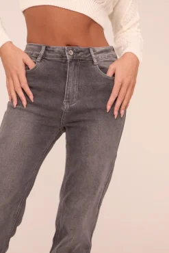 Rebellious Fashion Tall Dark Grey Stretch High Waist Straight Leg Denim Jeans - Rowan