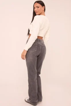 Rebellious Fashion Tall Dark Grey Stretch High Waist Straight Leg Denim Jeans - Rowan