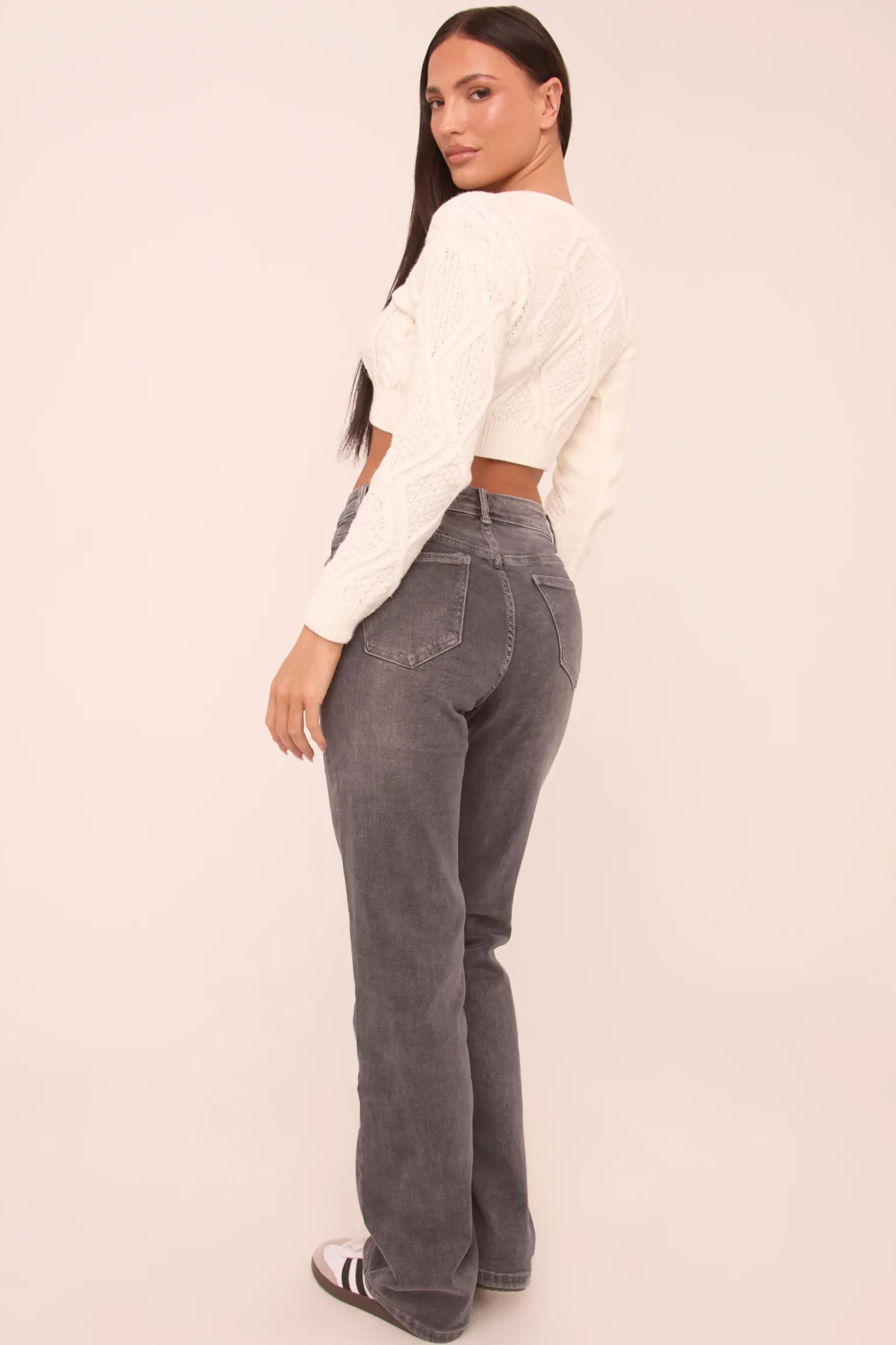 Rebellious Fashion Tall Dark Grey Stretch High Waist Straight Leg Denim Jeans - Rowan