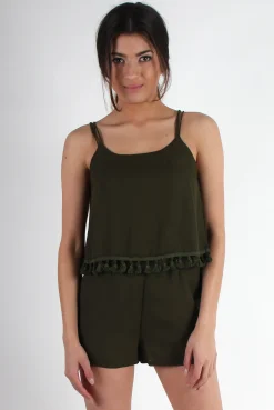 Rebellious Fashion Tammy Khaki Tassle Playsuit
