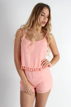 Rebellious Fashion Tammy Pink Tassel Playsuit