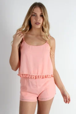 Rebellious Fashion Tammy Pink Tassel Playsuit