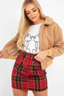Rebellious Fashion Tan Borg Cropped Bomber Jacket - Heidy
