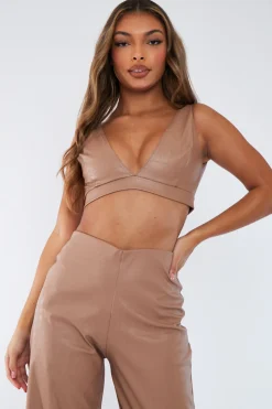 Rebellious Fashion Tan Croc PU Bralette - Raya