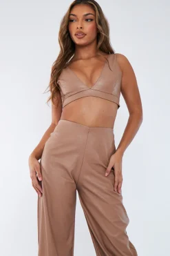 Rebellious Fashion Tan Croc PU Bralette - Raya