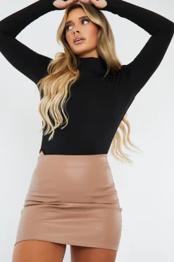 Rebellious Fashion Tan Croc PU Leather Mini Skirt - Shane
