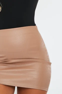 Rebellious Fashion Tan Croc PU Leather Mini Skirt - Shane