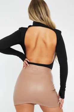 Rebellious Fashion Tan Croc PU Leather Mini Skirt - Shane