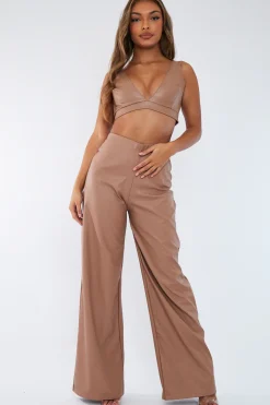 Rebellious Fashion Tan PU Croc Leather Straight Leg Trousers - Sevyn