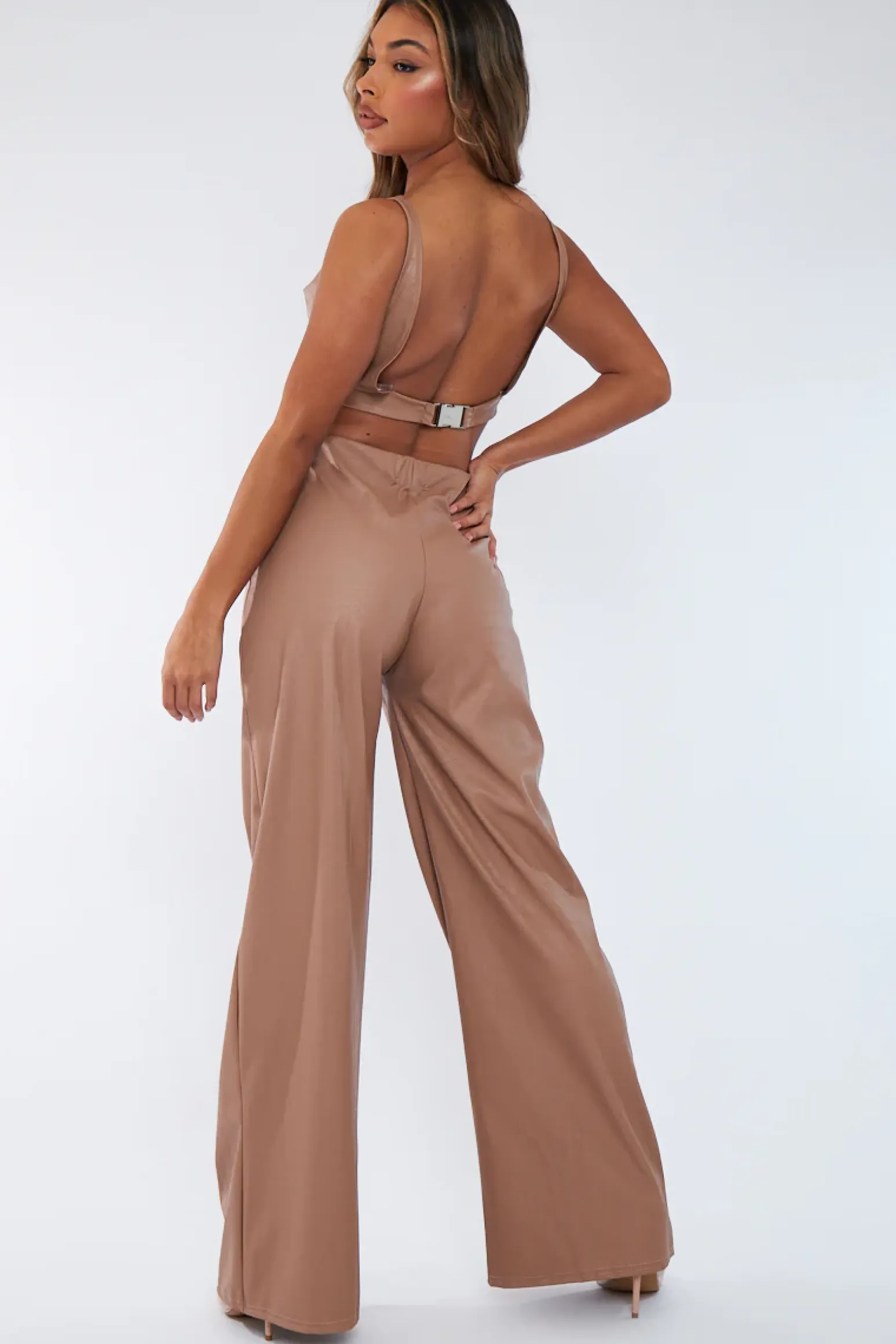 Rebellious Fashion Tan PU Croc Leather Straight Leg Trousers - Sevyn