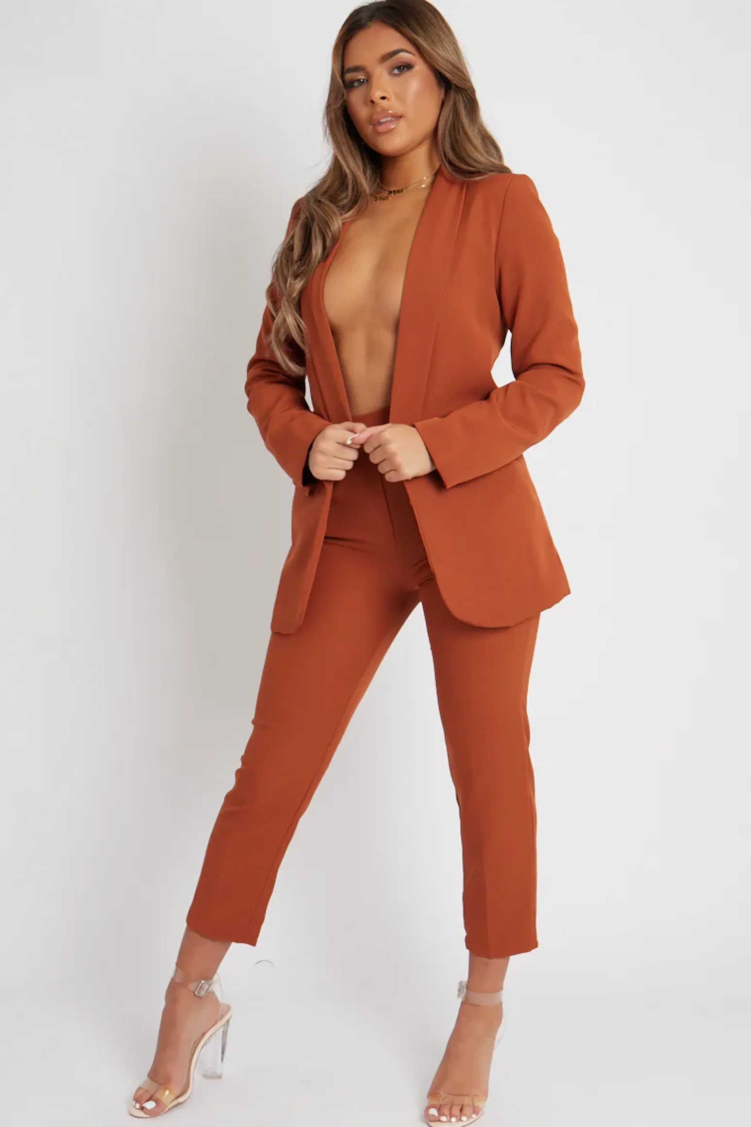 Rebellious Fashion Tan Tailored Blazer And Trouser Set - Raea